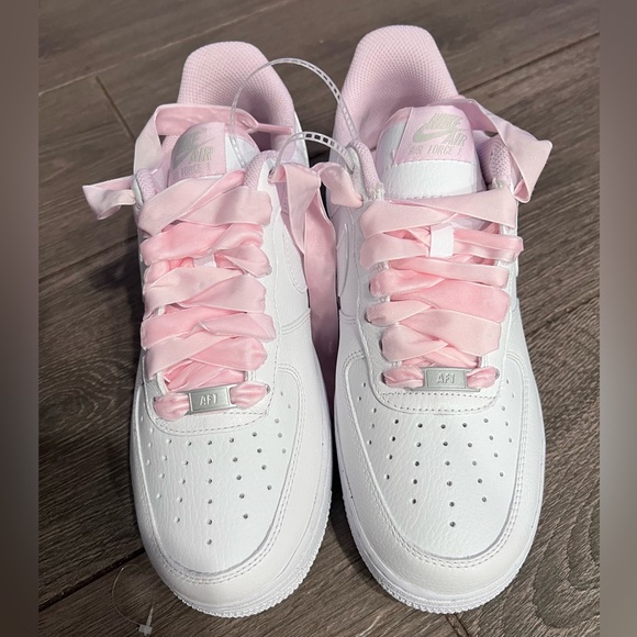 Nike Shoes - Nike Air Force 1 Low White Pink Satin Lace Sneakers